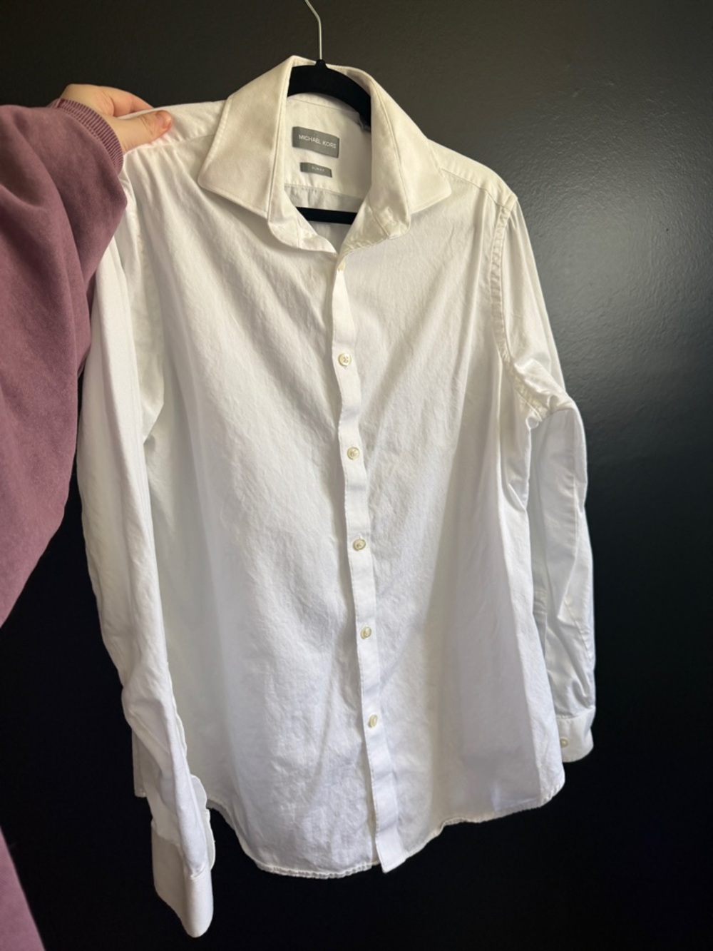 Michael Kors Men's White Long-Sleeve Dress Shirt | Slim Fit Large